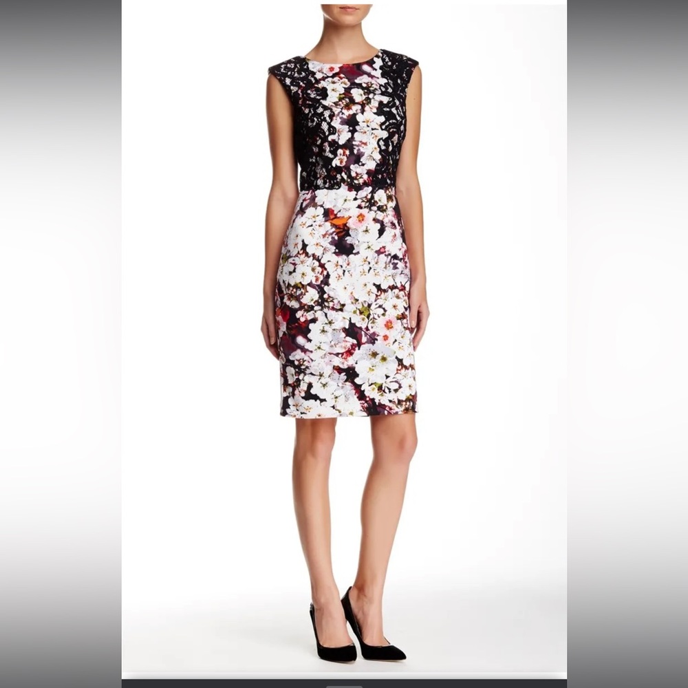 Adrianna Papell Floral & Lace scuba dress